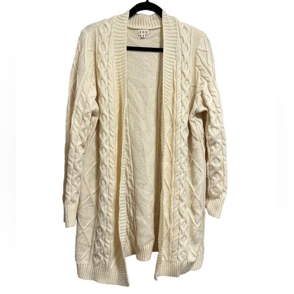 POL Sweaters - POL Cable Knit Cream Open Front Oversized Cardigan Size Small